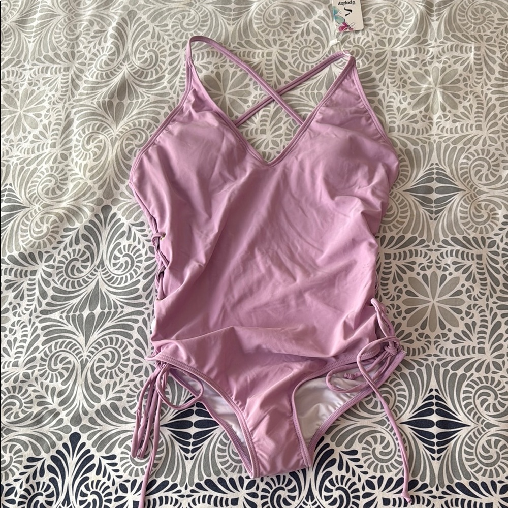 Lavender Lace-up One Piece Swimsuit